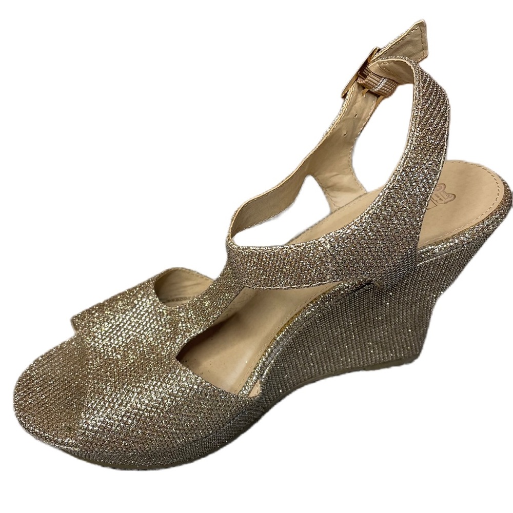 Brash Women’s Gold Platform Wedge Heel Sandals Shoes, Size 8